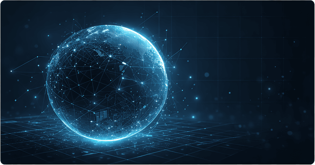 Cyfrowa kula sieci symbolizująca rozwój technologii i produktów cyfrowych